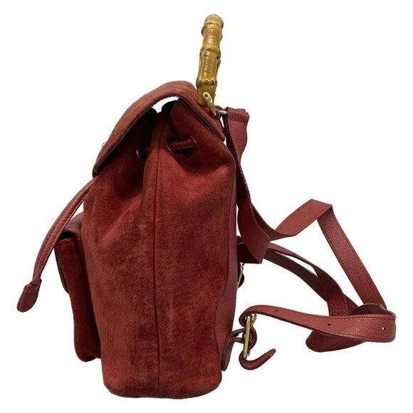 Authentic GUCCI Bamboo Red Suede Leather Backpack br343-112025 - Picture 3 of 10